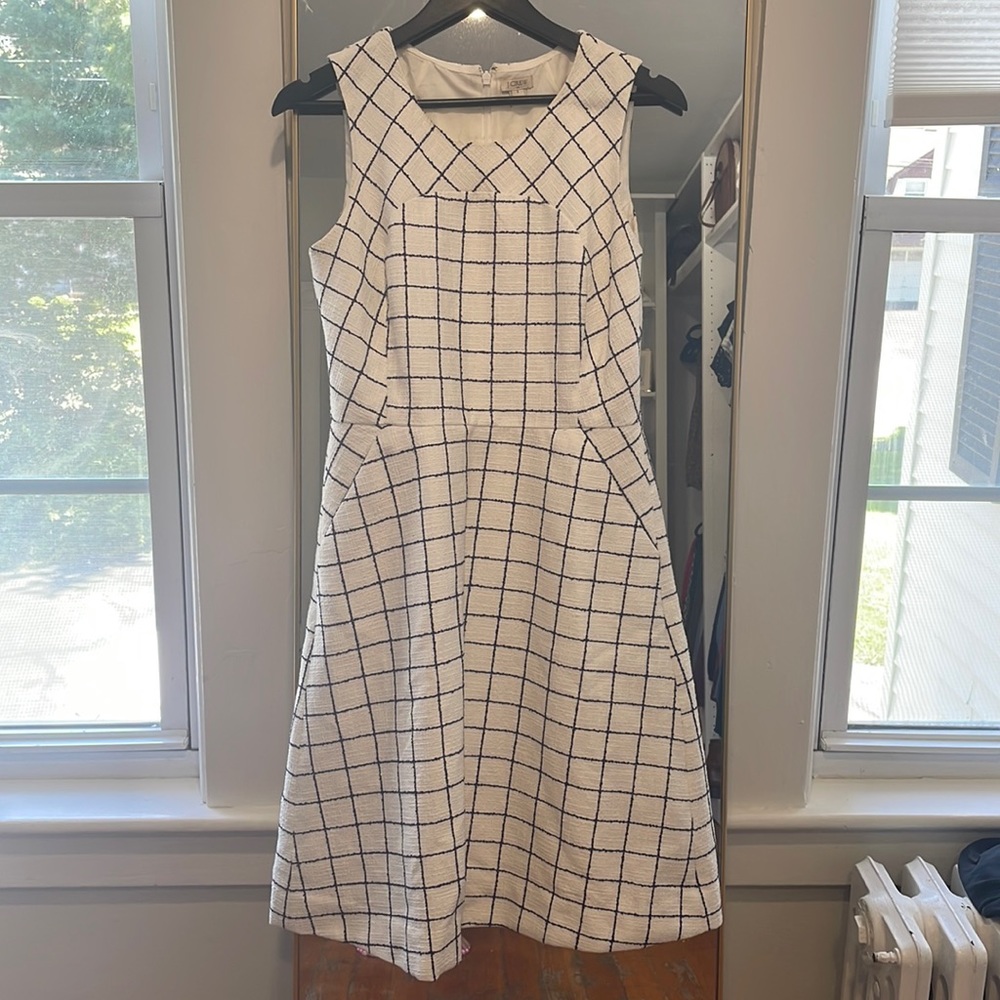 White and blue J Crew dress with pockets